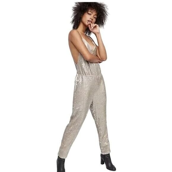 Free People Champagne Sequin Sleeveless Jumpsuit - Picture 2 of 7